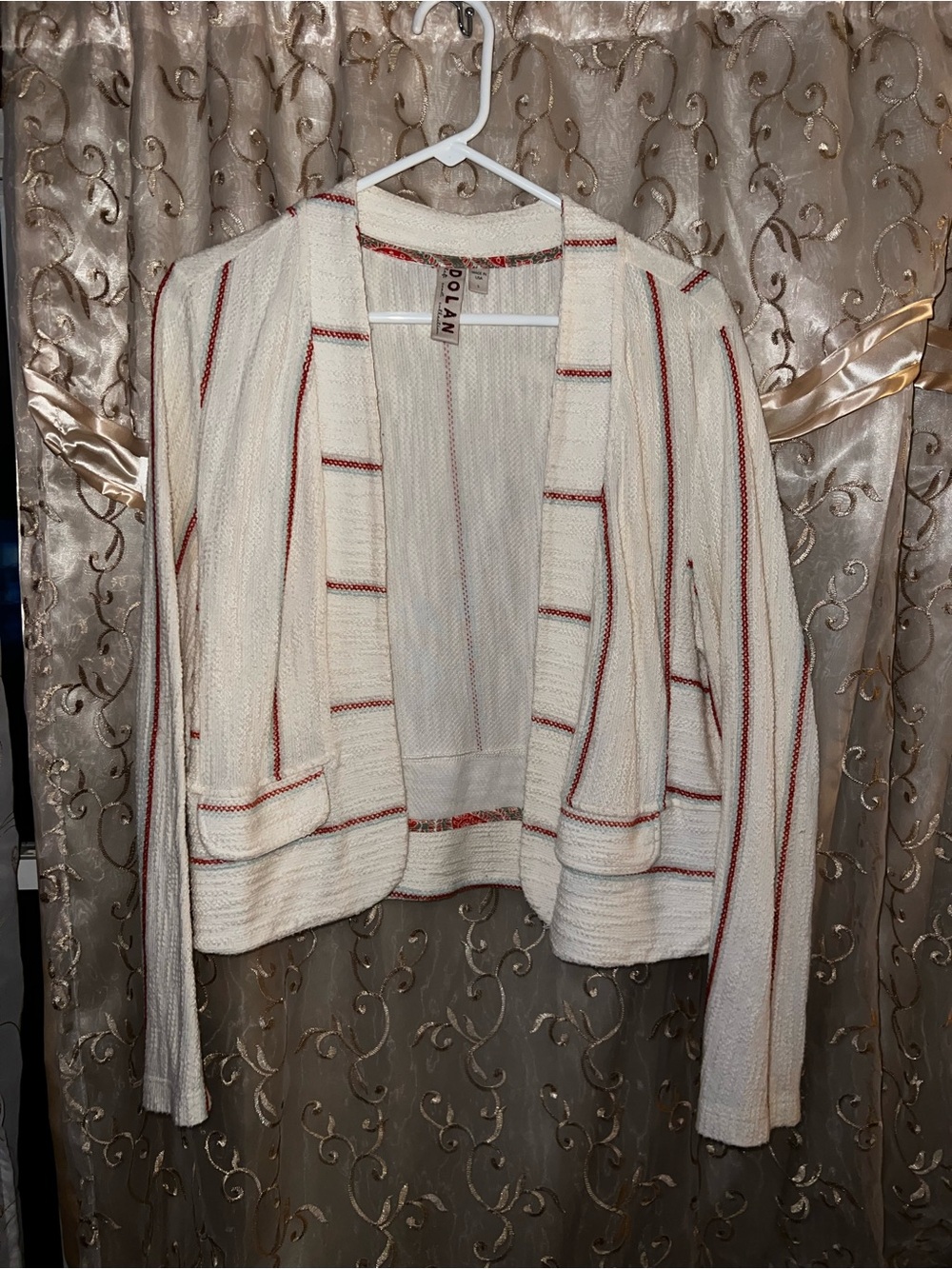 dolan Cream Cardigan with Red Stripe Detail